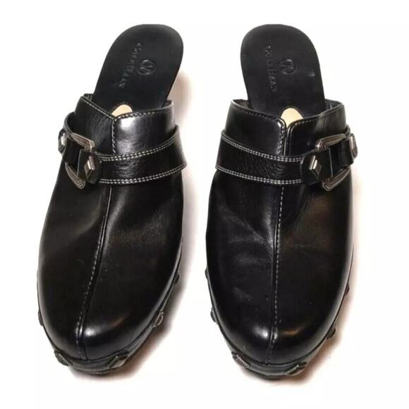 Cole Haan Black Leather Stud Slip On Wedge Clogs Mules Women's SIZE 7.5 B - Picture 1 of 13